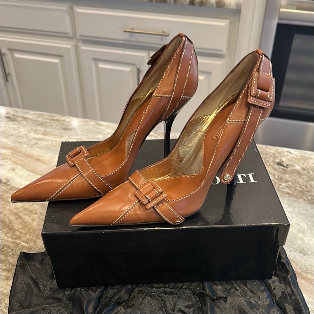 Vintage Y2K Cesare Paciotti Pointed Toe Pumps–Size 8–Brown Leather – Orig. Box - Picture 4 of 9